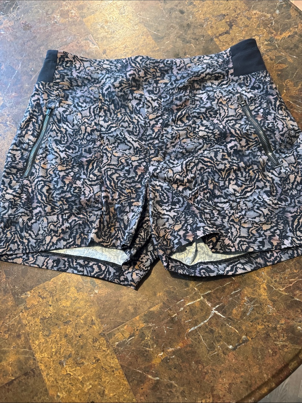 Athleta Black and Pink Abstract-Print Athletic Shorts